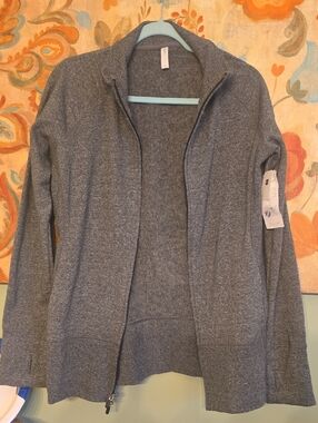 GAP Heather Gray Fleece-Lined Zip Jacket with Teal Trim